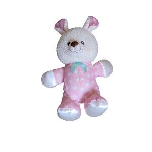 1997 Fisher Price Bear Plush Pink With White Hearts Satin Feet Ears Hands 11"